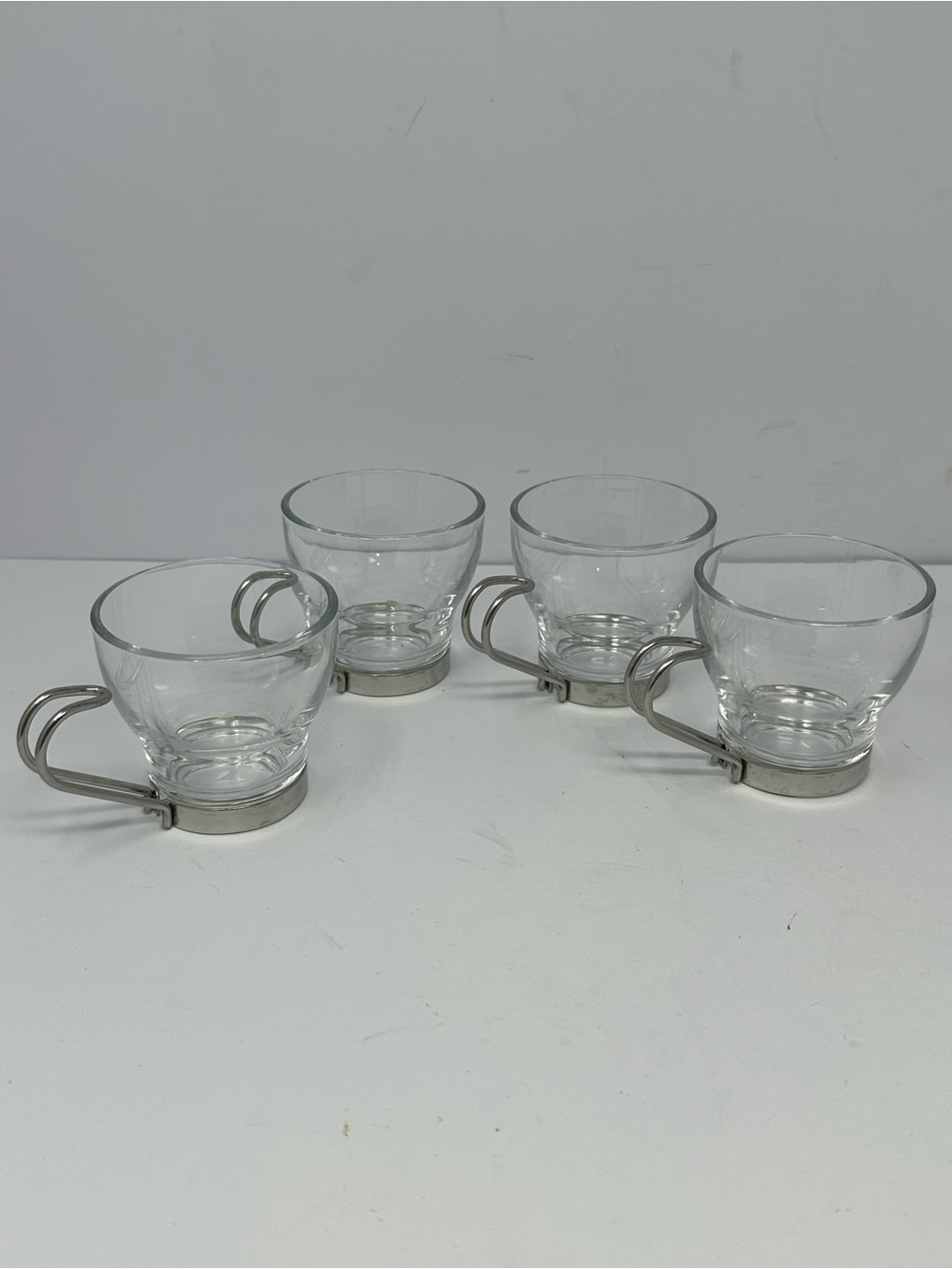 Set of 4 VTG Vitrosax Italy Espresso Glass Cups/Mugs Removable Metal Handle
